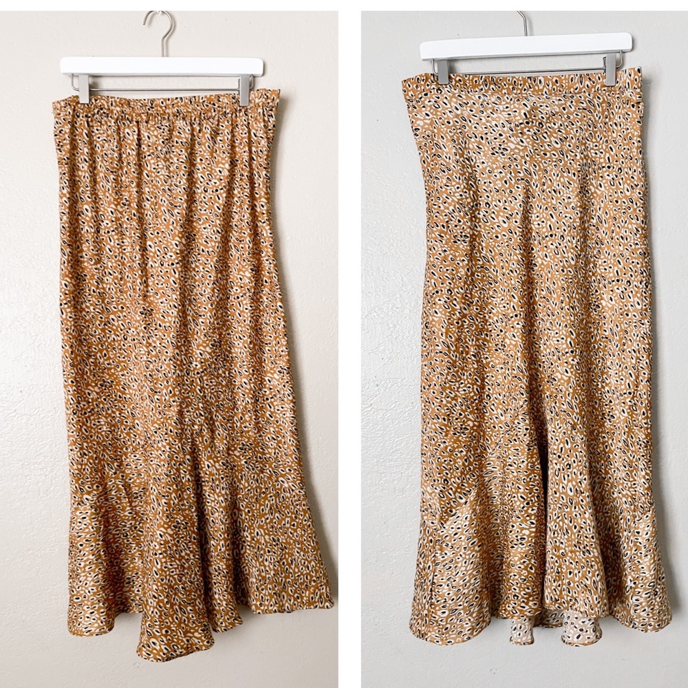 Topshop Midi Skirt Women size 12 (UK16) Mustard Yellow Cheetah Peplum Pencil